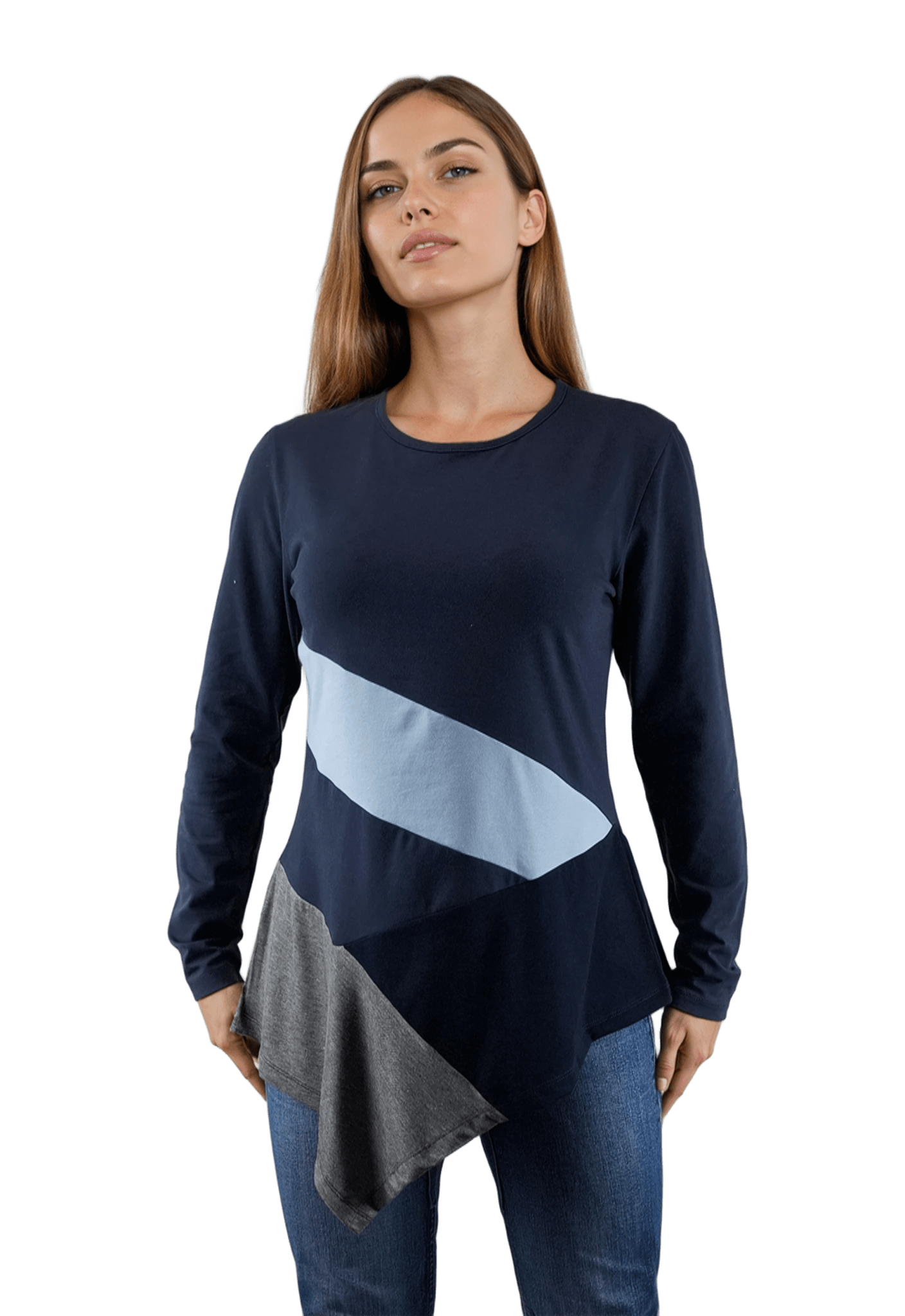 Дамска блуза-туника асиметрична с дълъг ръкав обло деколте - Decade.shop