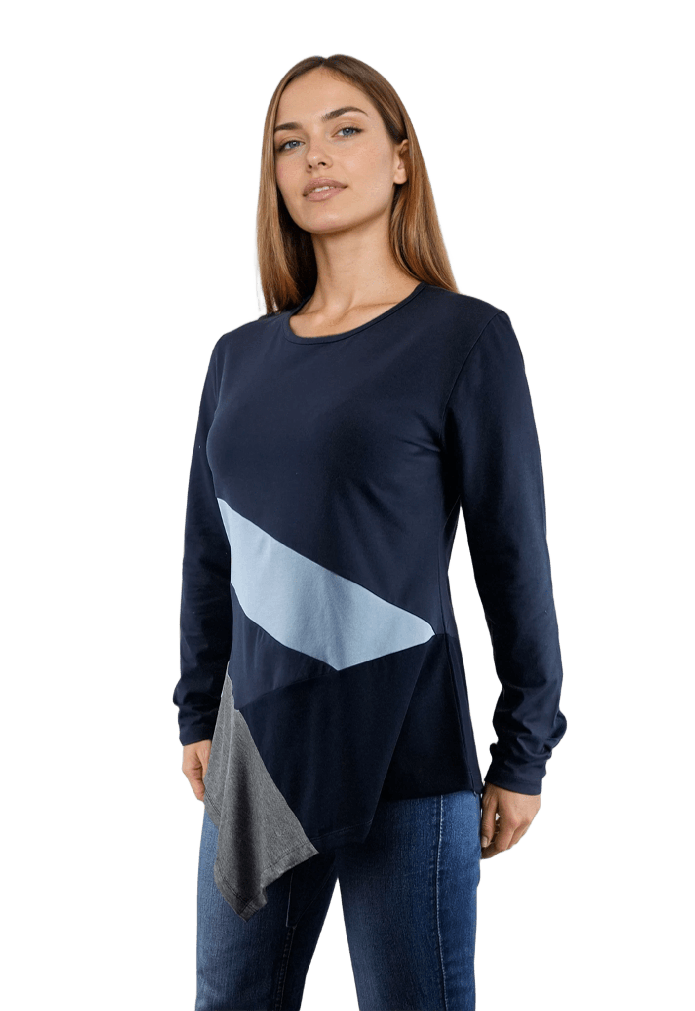 Дамска блуза-туника асиметрична с дълъг ръкав обло деколте - Decade.shop