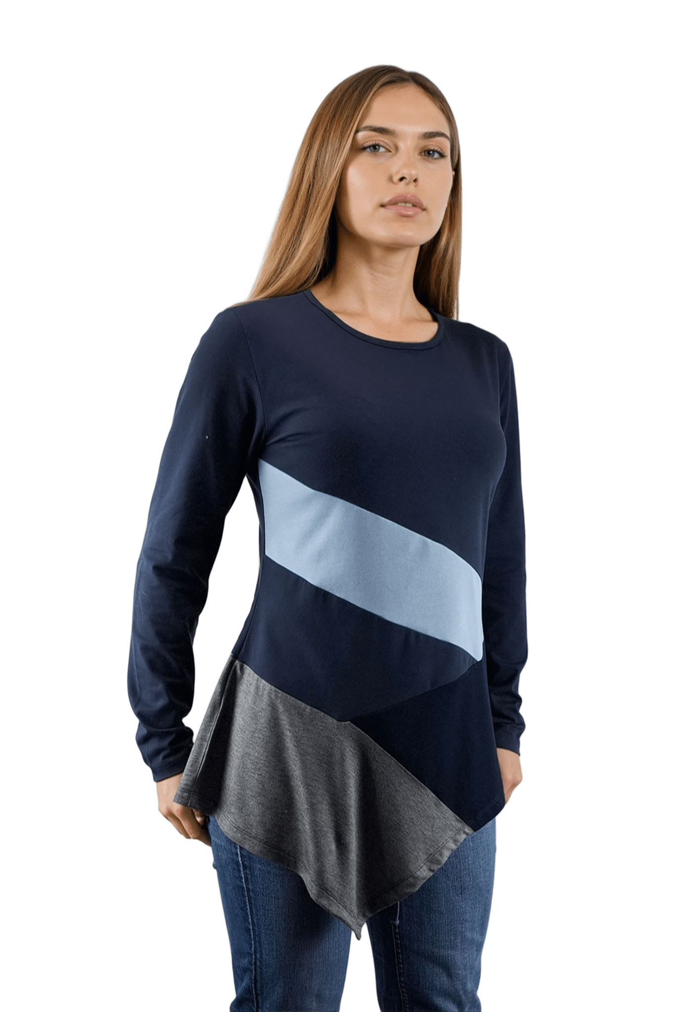 Дамска блуза-туника асиметрична с дълъг ръкав обло деколте - Decade.shop