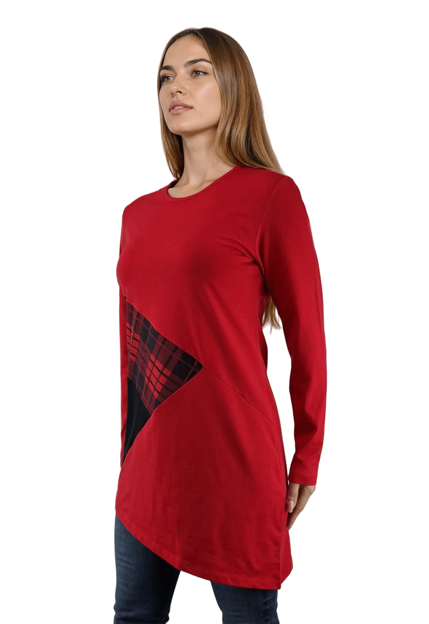 Дамска блуза-туника асиметрична с дълъг ръкав обло деколте - Decade.shop