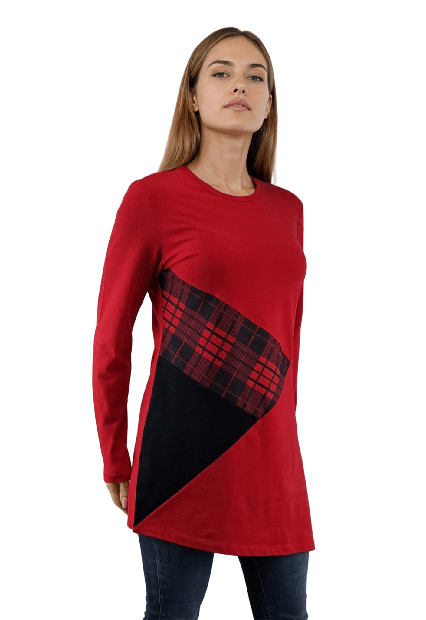 Дамска блуза-туника асиметрична с дълъг ръкав обло деколте - Decade.shop