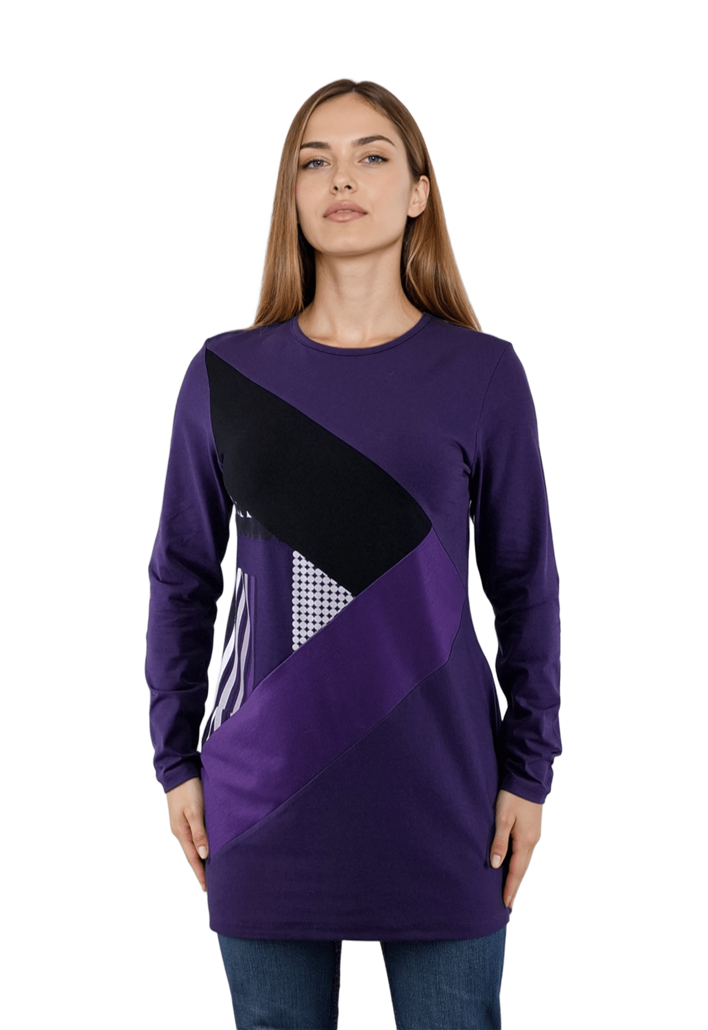 Дамска блуза-туника асиметрична с дълъг ръкав обло деколте - Decade.shop