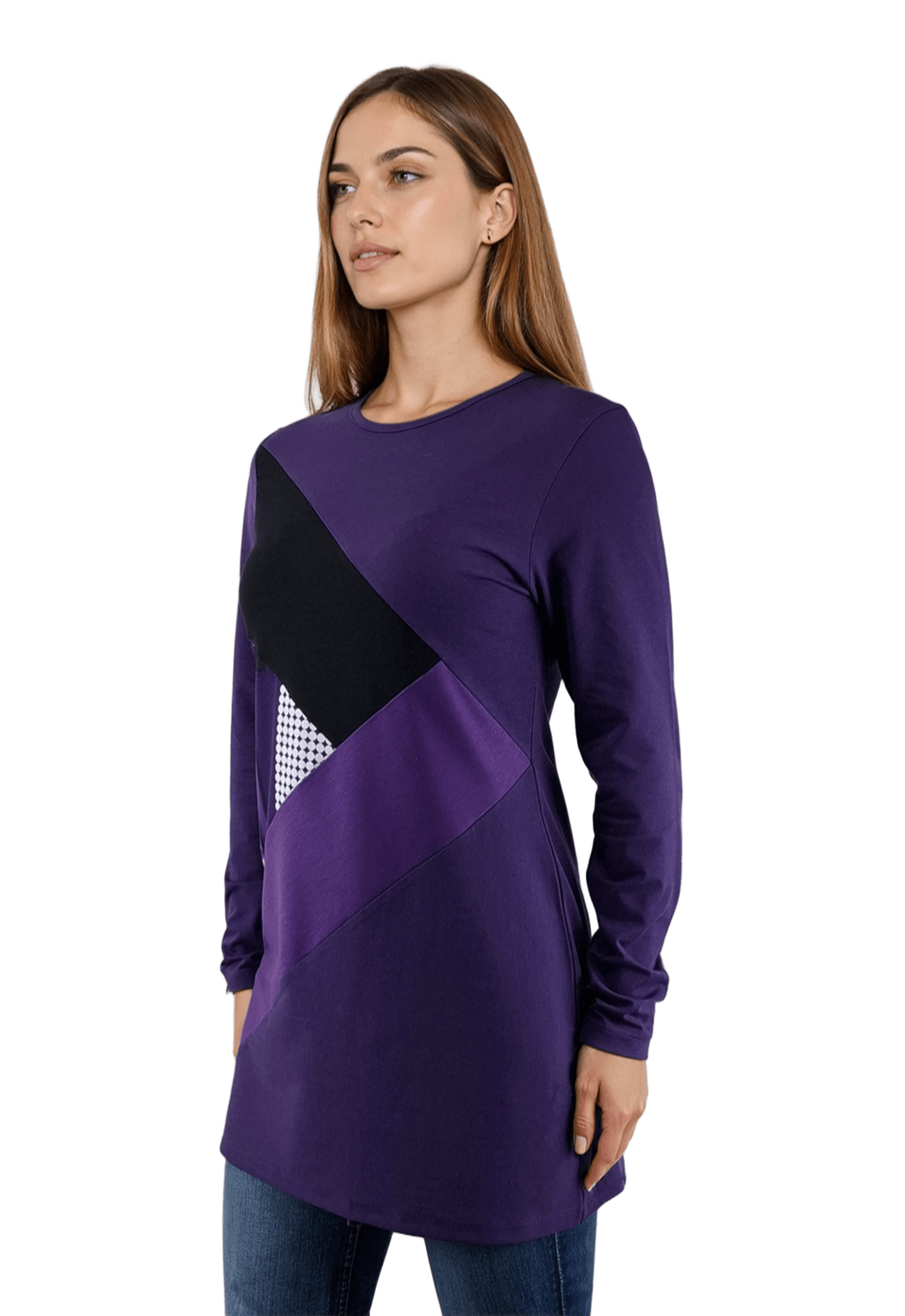 Дамска блуза-туника асиметрична с дълъг ръкав обло деколте - Decade.shop