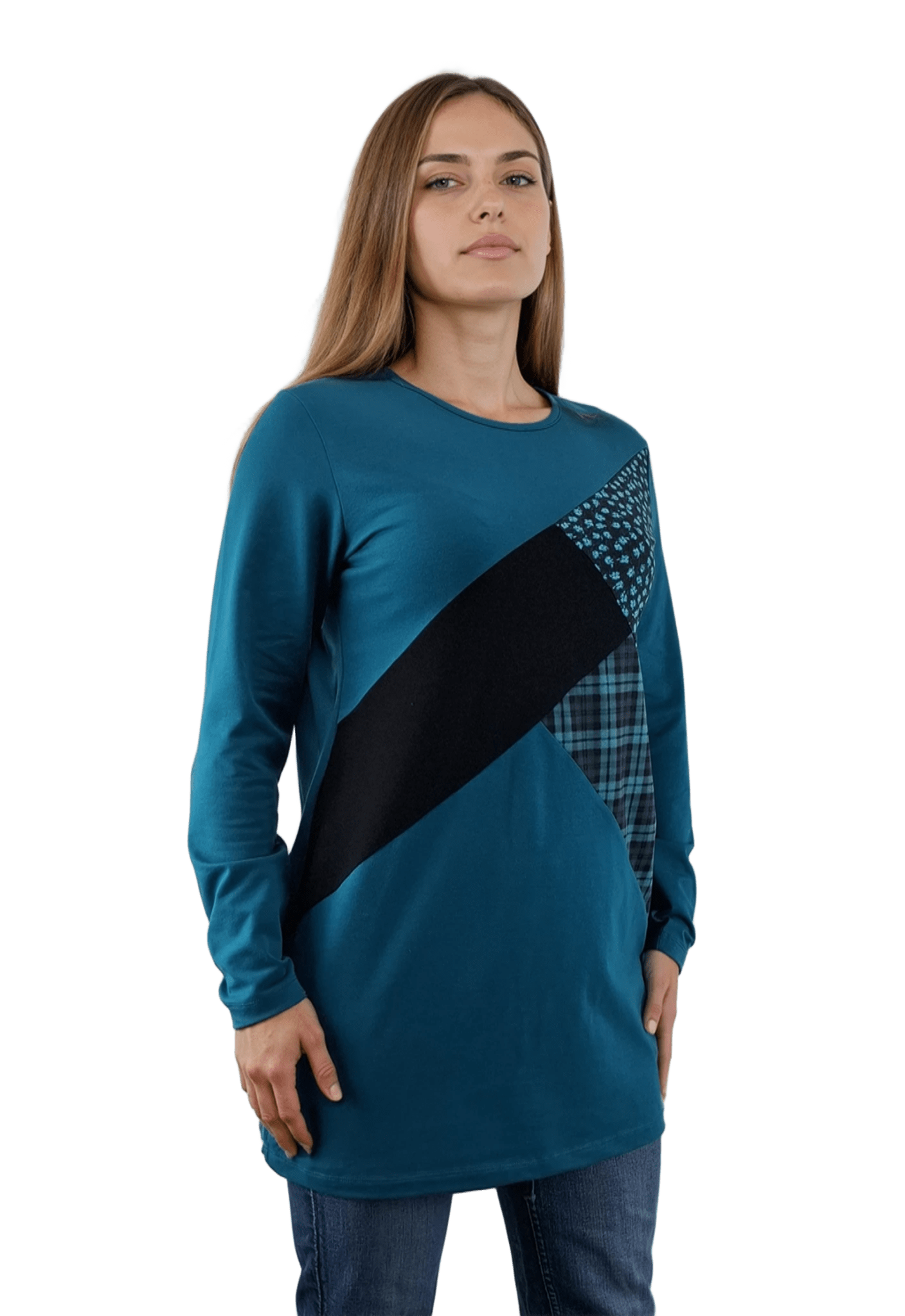 Дамска блуза-туника асиметрична с дълъг ръкав обло деколте - Decade.shop